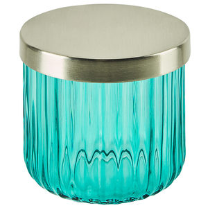 Set di accessori da bagno in 4 pezzi Dispenser di sapone in vetro blu Glam Portasapone Portaspazzolino Tazza