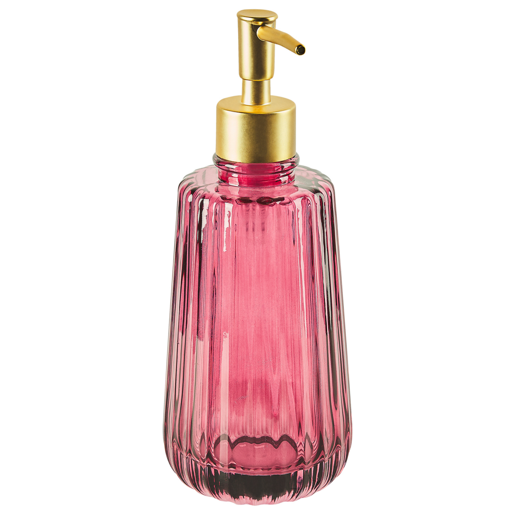 Set di accessori da bagno in 4 pezzi Dispenser di sapone in vetro rosa Glam Portasapone Portaspazzolino Tazza