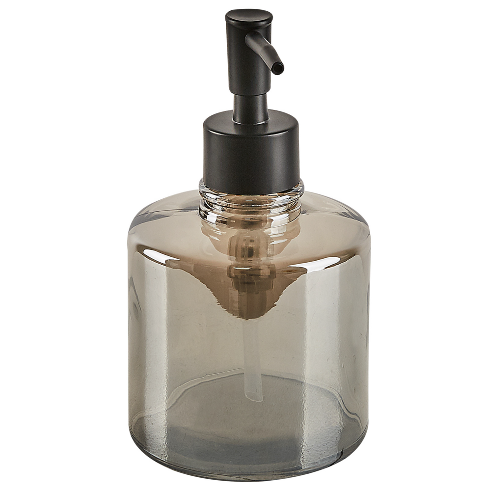 Set di accessori da bagno in 3 pezzi Dispenser di sapone in vetro grigio Glam Portasapone Portaspazzolino Tazza