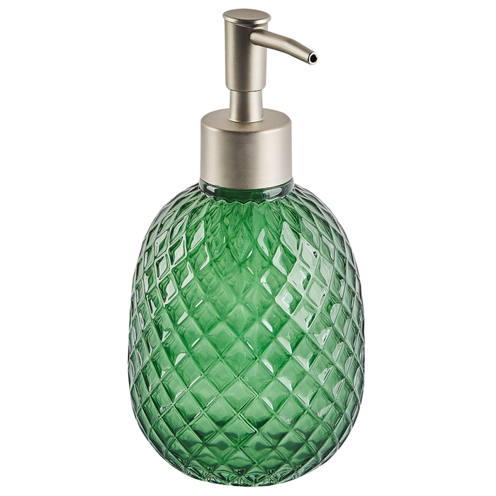 Set di accessori da bagno in 4 pezzi Dispenser di sapone in vetro verde Glam Portasapone Portaspazzolino Tazza