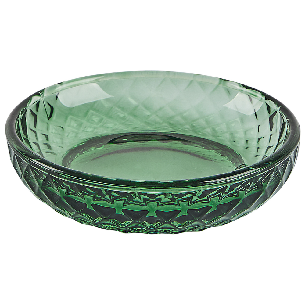 Set di accessori da bagno in 4 pezzi Dispenser di sapone in vetro verde Glam Portasapone Portaspazzolino Tazza