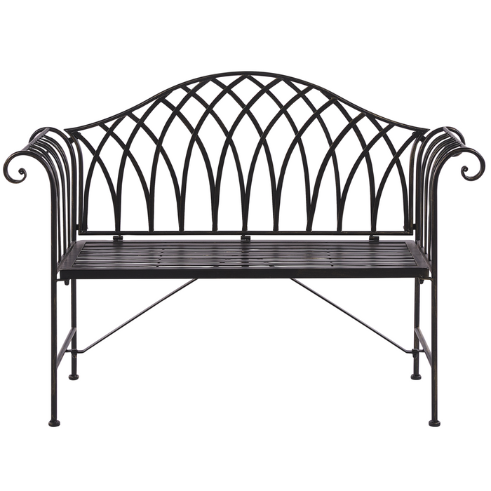 Panca da giardino per esterni in metallo Nero 130 cm 2 posti con braccioli svasati in stile vintage
