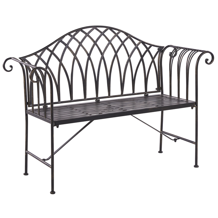 Panca da giardino per esterni in metallo Nero 130 cm 2 posti con braccioli svasati in stile vintage