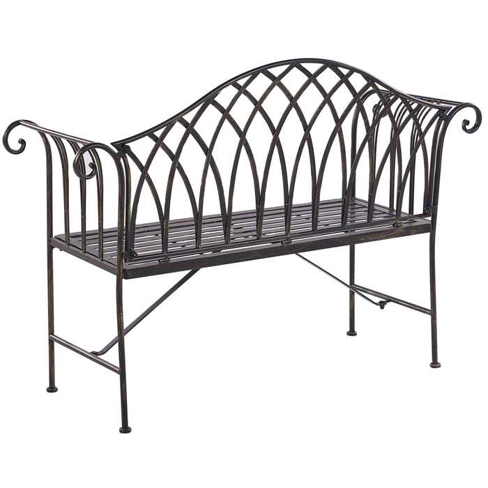 Panca da giardino per esterni in metallo Nero 130 cm 2 posti con braccioli svasati in stile vintage