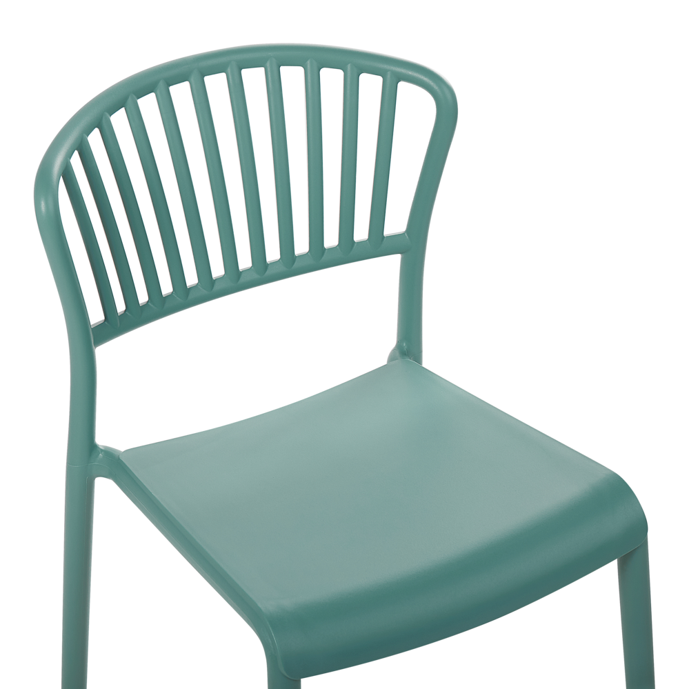 Set di 4 sedie da pranzo in plastica verde per interni ed esterni da giardino impilabili in stile minimalista