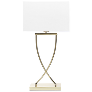 Lampada da Tavolo Metallo dorato Bianco Paralume paralume in policotone Rettangolare 62H cm Soggiorno Moderno