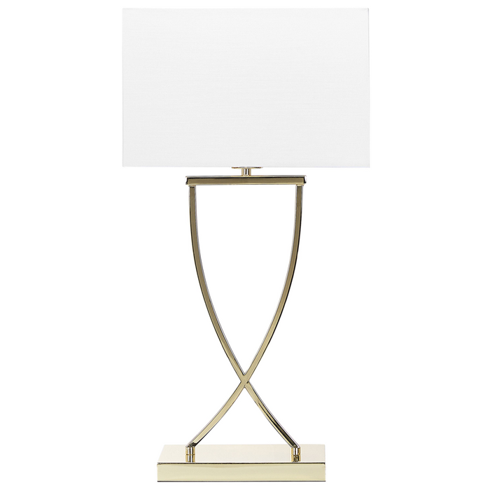 Lampada da Tavolo Metallo dorato Bianco Paralume paralume in policotone Rettangolare 62H cm Soggiorno Moderno