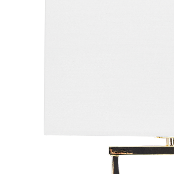 Lampada da Tavolo Metallo dorato Bianco Paralume paralume in policotone Rettangolare 62H cm Soggiorno Moderno