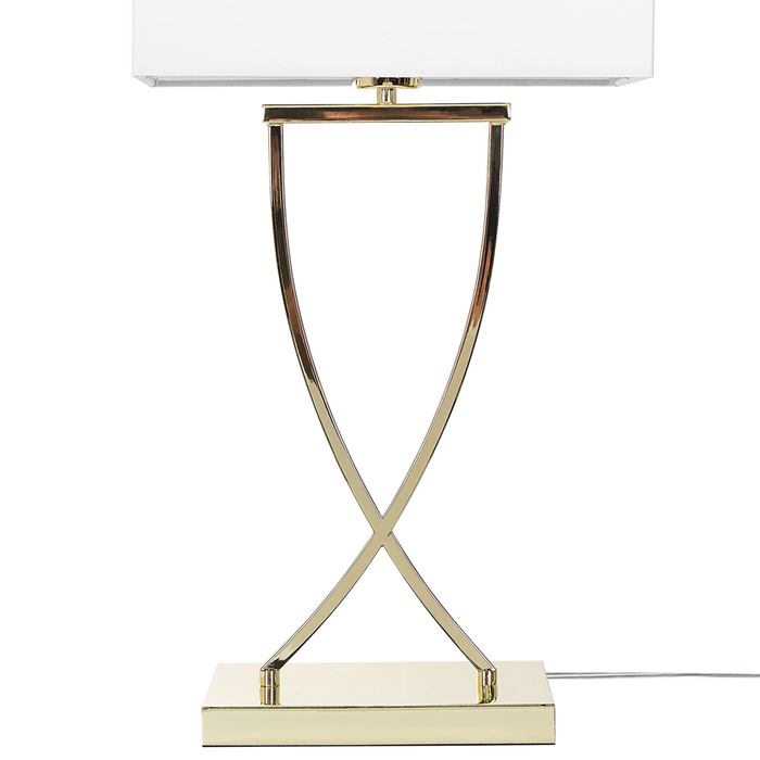 Lampada da Tavolo Metallo dorato Bianco Paralume paralume in policotone Rettangolare 62H cm Soggiorno Moderno