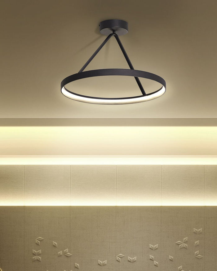 Lampada a sospensione a LED in metallo Nero in acciaio con luci a LED integrate ad anelli di forma rotonda a sospensione moderna