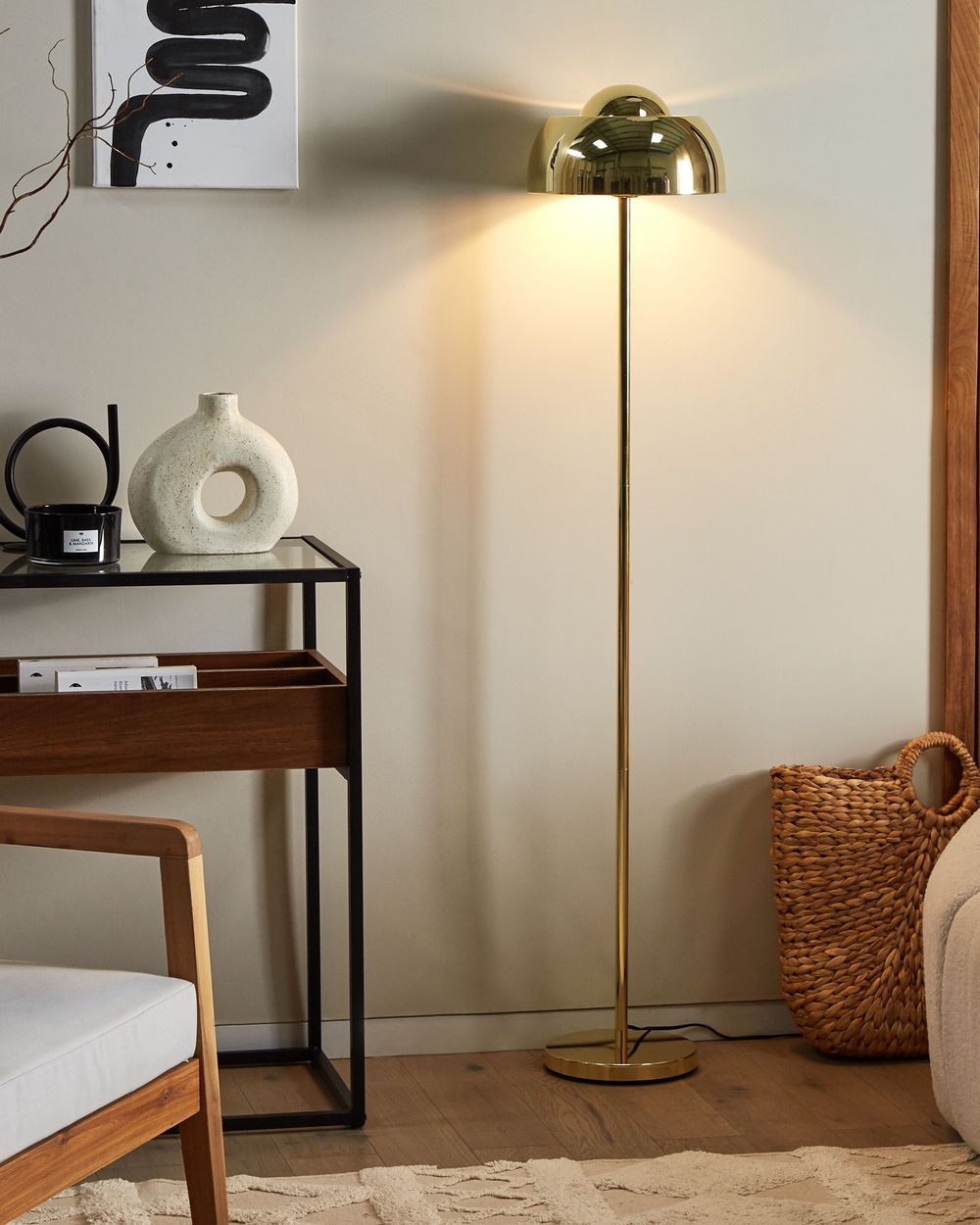 Lampada da terra in metallo dorato base rotonda paralume a cupola luce ambiente glamour soggiorno fulmine