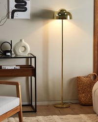 Lampada da terra in metallo dorato base rotonda paralume a cupola luce ambiente glamour soggiorno fulmine