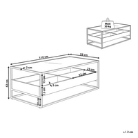 Tavolino in Legno Scuro con Piano in Vetro Nero Struttura in Metallo Funzione Contenitiva Rettangolare Design Moderno