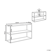Consolle Legno Scuro con Piano in Vetro Nero Struttura in Metallo Funzione Contenitiva Rettangolare Design Moderno