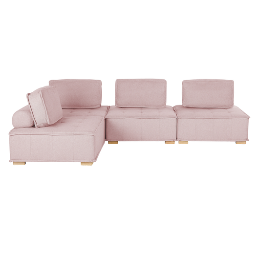 Divano angolare in tessuto di poliestere rosa 300 x 200 cm Imbottito a 4 posti modulare a forma di L scandinavo moderno