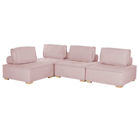 Divano angolare in tessuto di poliestere rosa 300 x 200 cm Imbottito a 4 posti modulare a forma di L scandinavo moderno