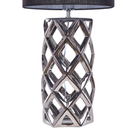 Lampada da Tavolo Base Argento Paralume illuminazione Tamburo Nero