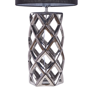 Lampada da Tavolo Base Argento Paralume illuminazione Tamburo Nero