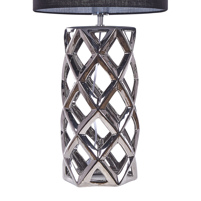 Lampada da Tavolo Base Argento Paralume illuminazione Tamburo Nero