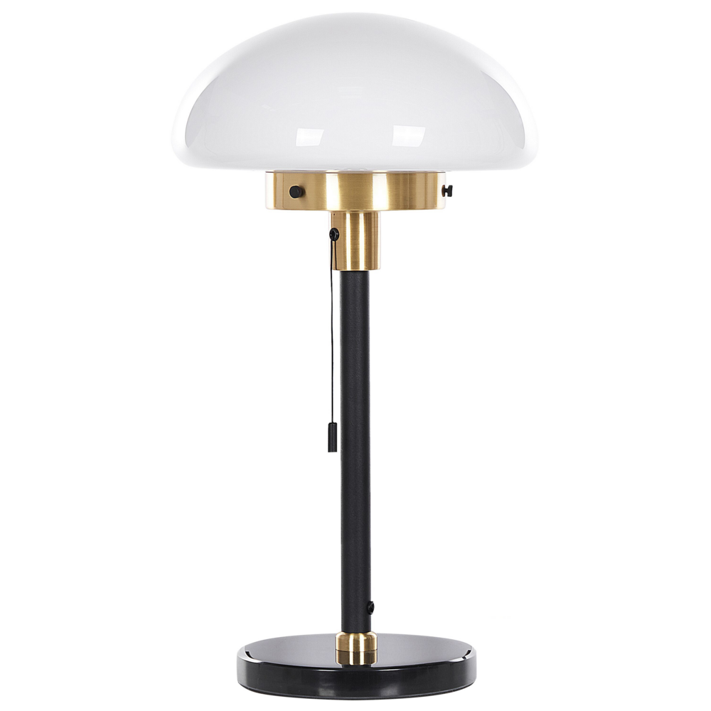 Lampada da Tavolo Nero oro Bianco Vetro Ferro 66 cm Mezza Globo Paralume Comodino Lampada da Comodino Camera da Letto Soggiorno Retro Classico
