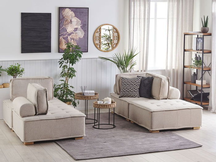 Divano Set Beige Tessuto Poliestere 300 x 200 cm Imbottito 4 Posti Modulare Scandinavo Moderno