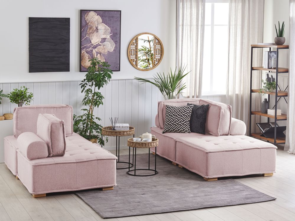 Set Divano Rosa Tessuto Poliestere 300 x 200 cm Imbottito 4 Posti Modulare Scandinavo Moderno
