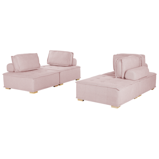 Set Divano Rosa Tessuto Poliestere 300 x 200 cm Imbottito 4 Posti Modulare Scandinavo Moderno