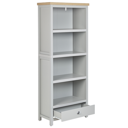 Libreria in Truciolare di Legno Chiaro Grigio 4 Ripiani Contenitori Corti Stile Scandinavo Tradizionale