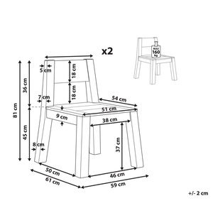Set di 2 sedie da giardino stile rustico in legno di acacia chiaro laminato 81 x 61 cm da interno esterno rustico design moderno design moderno