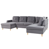 Divano letto a 4 posti in poliestere grigio con contenitore simmetrico moderno