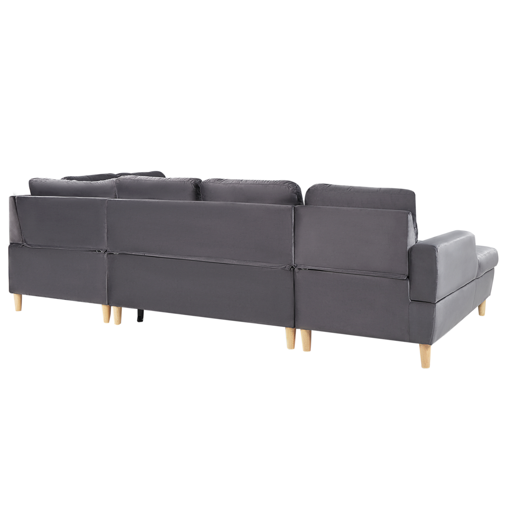 Divano letto a 4 posti in poliestere grigio con contenitore simmetrico moderno