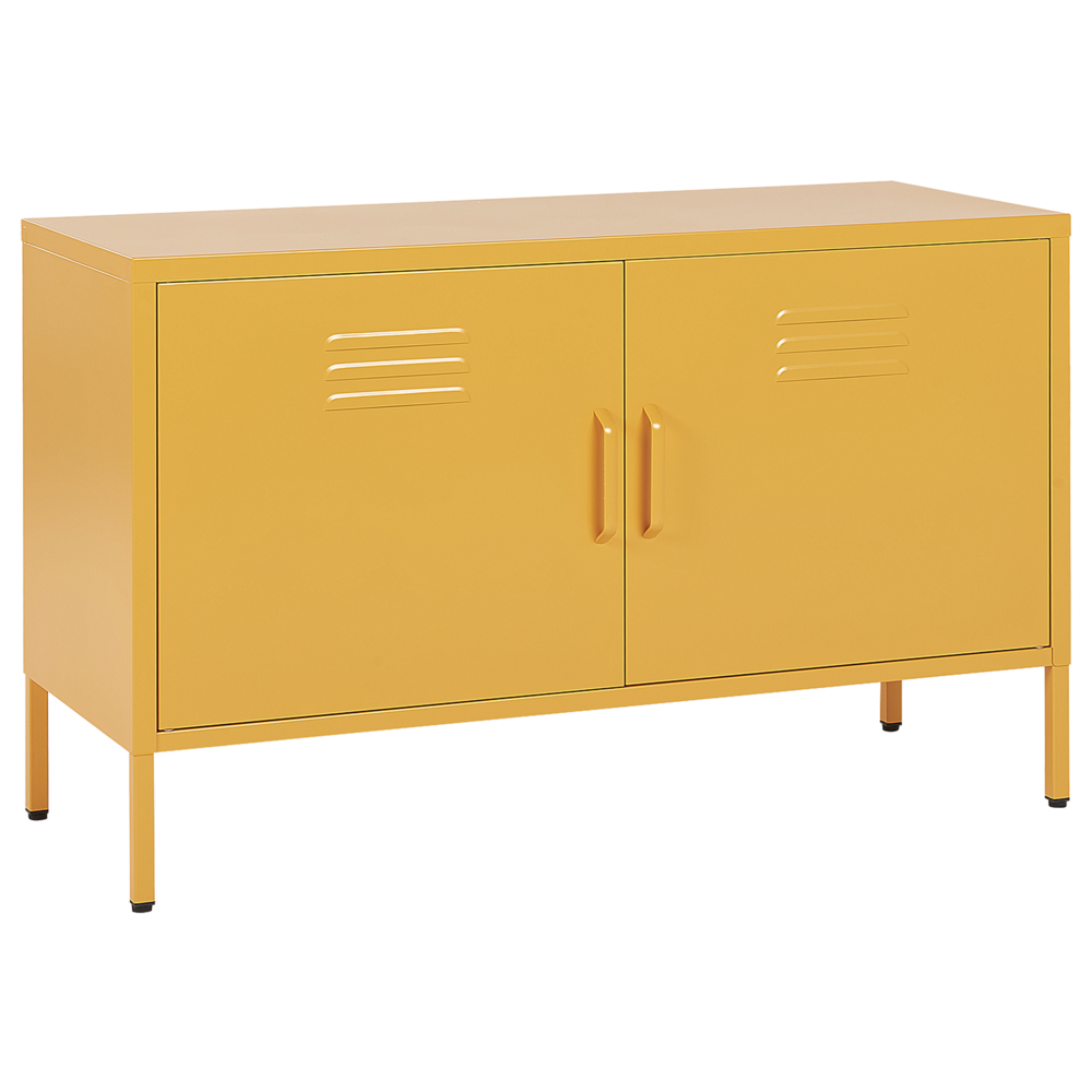 Credenza a 2 ante in acciaio giallo per la casa e l'ufficio mensole per le gambe design industriale
