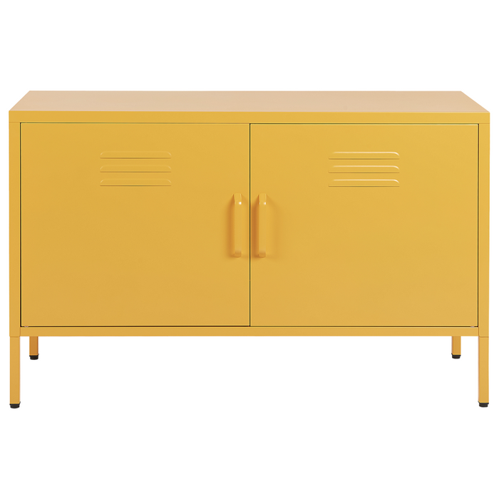 Credenza a 2 ante in acciaio giallo per la casa e l'ufficio mensole per le gambe design industriale