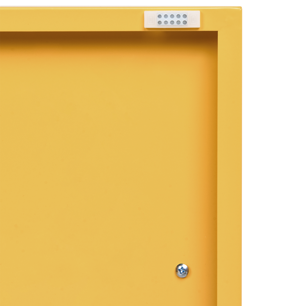 Credenza a 2 ante in acciaio giallo per la casa e l'ufficio mensole per le gambe design industriale