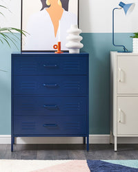 Armadio a 4 cassetti in metallo blu navy in acciaio stile industriale per il soggiorno dell'home office