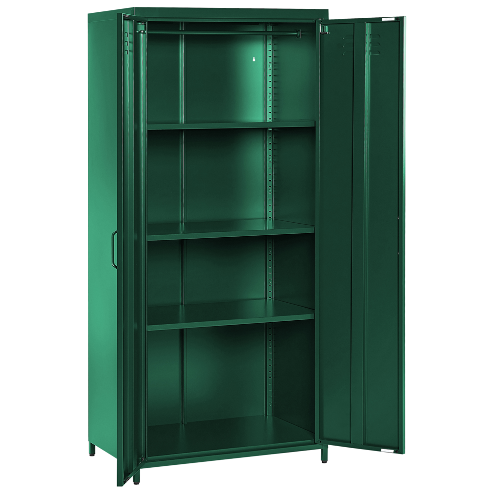 Armadio Portaoggetti Home Office Acciaio Verde 2 Ante 4 Ripiani Design Industriale