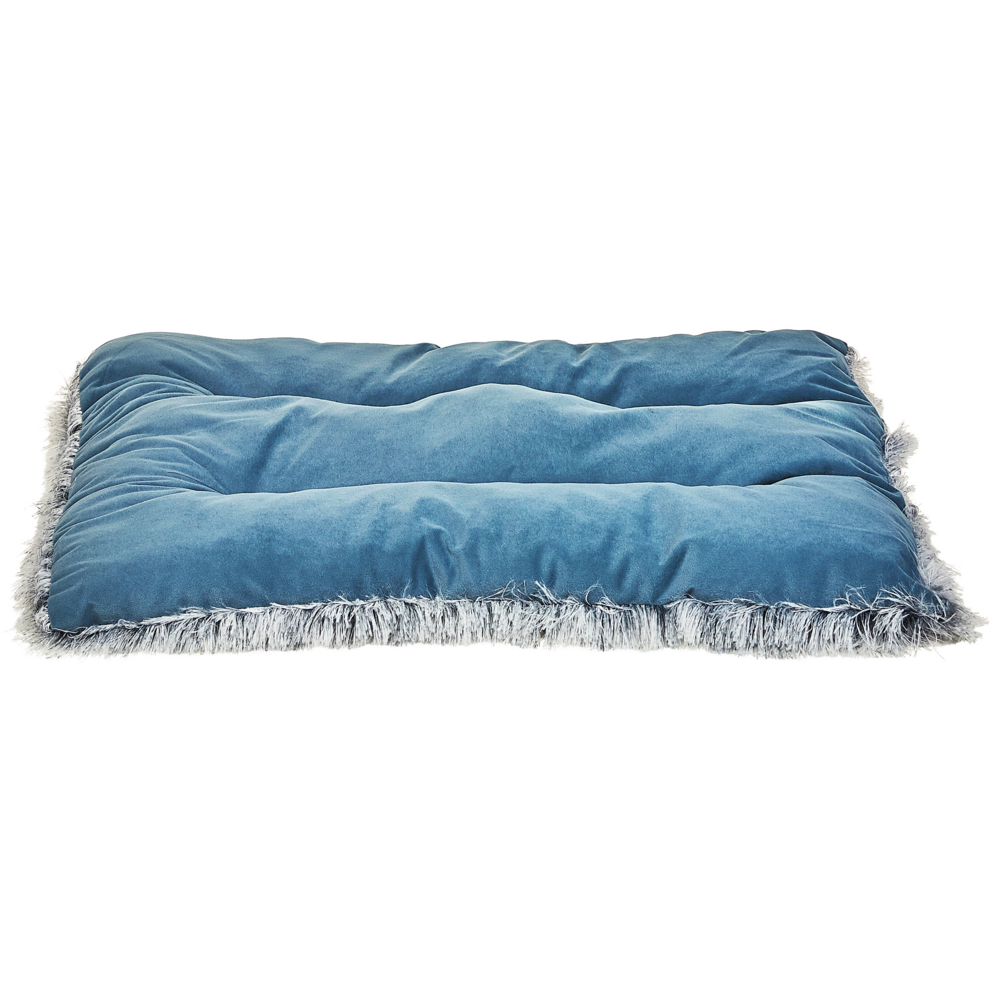 Cuccia animali letto per cani lettino gatti velluto blu con nappe 60 x 45 cm