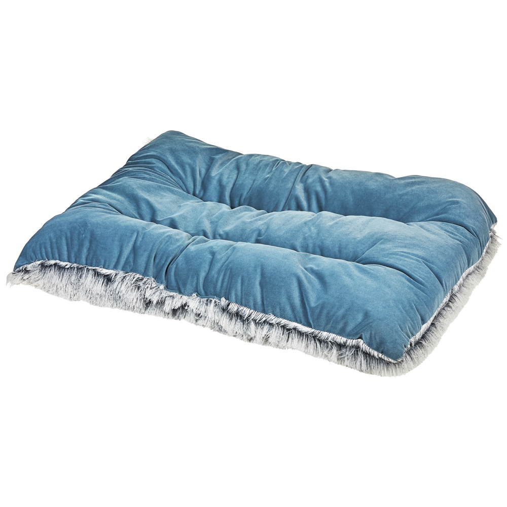 Cuccia animali letto per cani lettino gatti velluto blu con nappe 90 x 60 cm