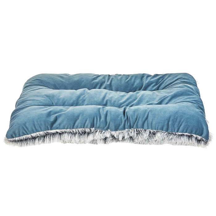 Cuccia animali letto per cani lettino gatti velluto blu con nappe 90 x 60 cm