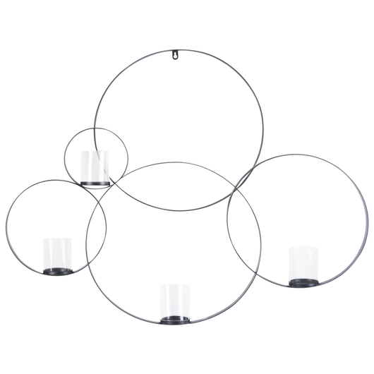 Portacandele da parete con struttura rotonda nera 80 cm ideale per interni ed esterni