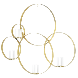 Portacandele da parete con struttura rotonda dorata 80 cm ideale per interni ed esterni