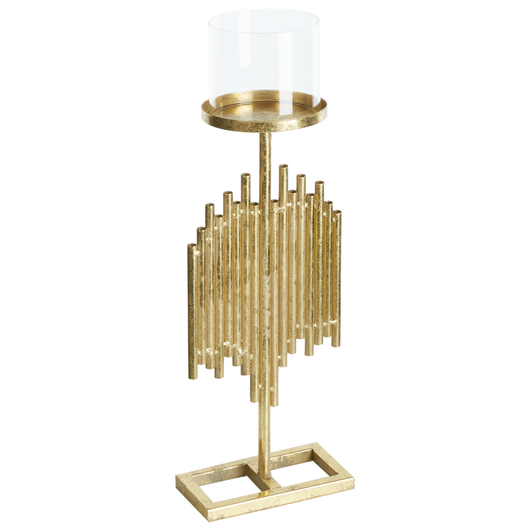 Portacandele moderno in metallo e vetro color oro 53 cm ideale per interno ed esterno