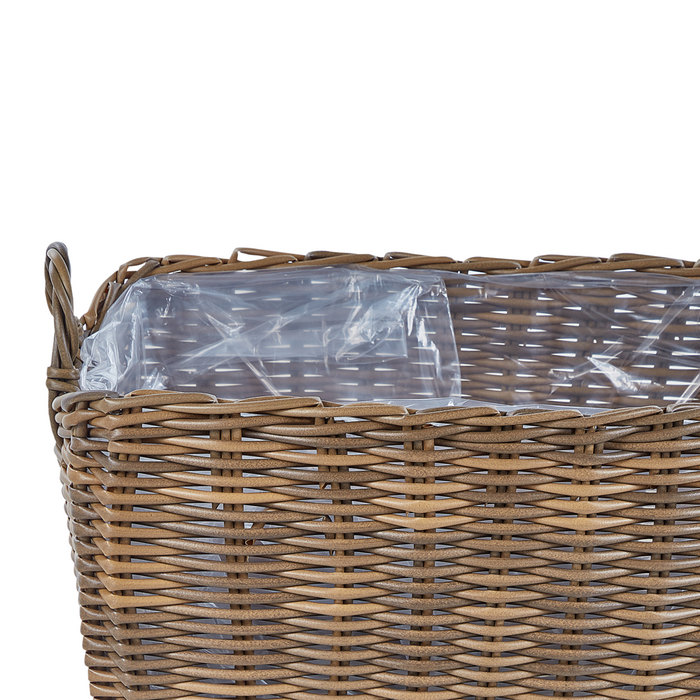 Set di 2 ceste per piante da esterno Vasi per piante rivestite in rattan sintetico marrone