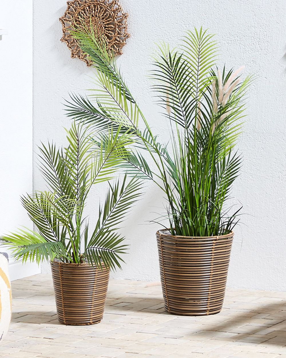 Set di 2 ceste per piante da esterno Vasi per piante rivestite in rattan sintetico marrone