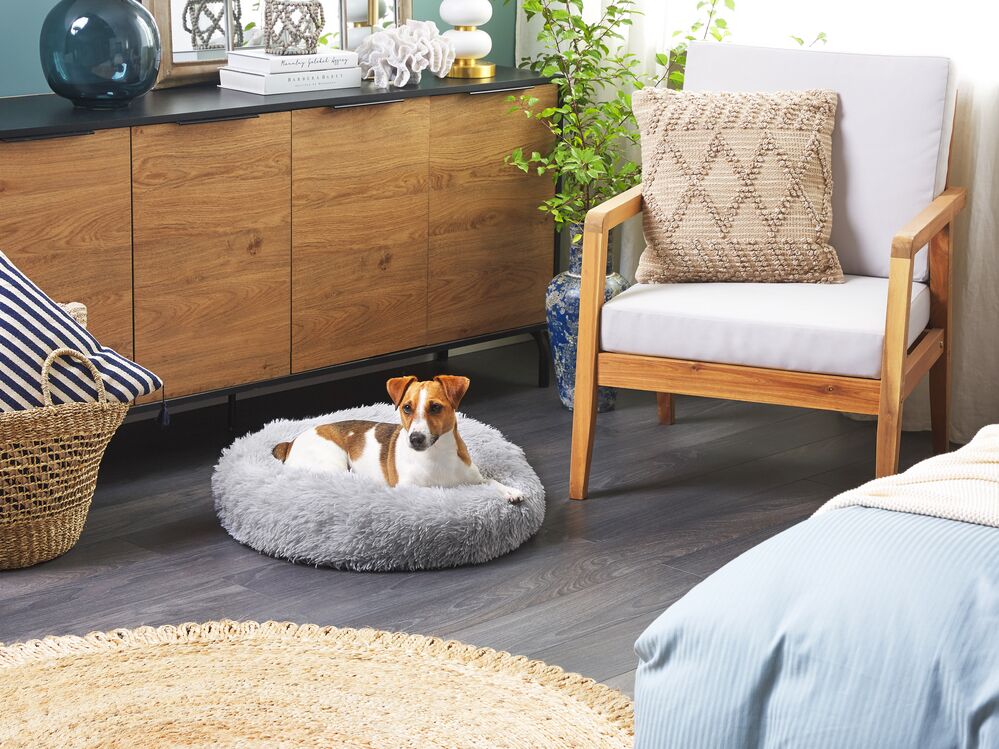 Cuccia per cani pelliccia sintetica grigio chiaro 60 cm cuscino per gatto letto animali rotondo