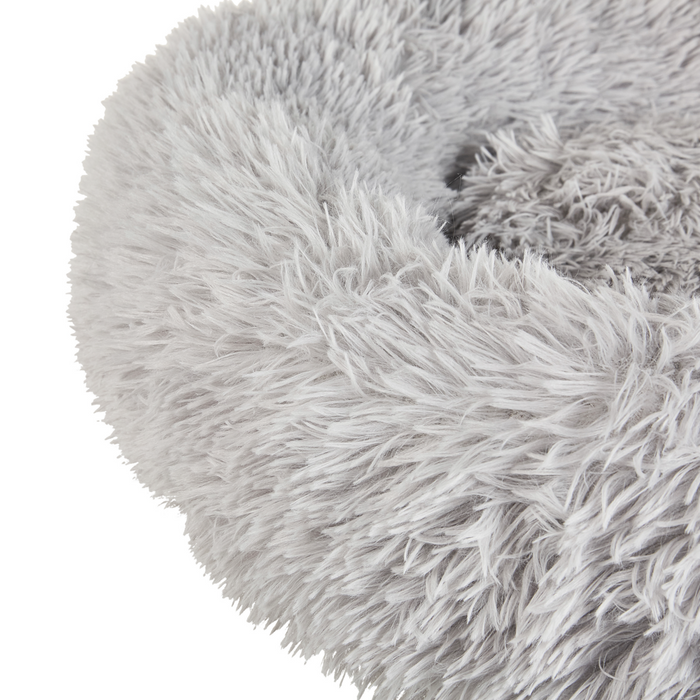 Cuccia per cani pelliccia sintetica grigio chiaro 60 cm cuscino per gatto letto animali rotondo
