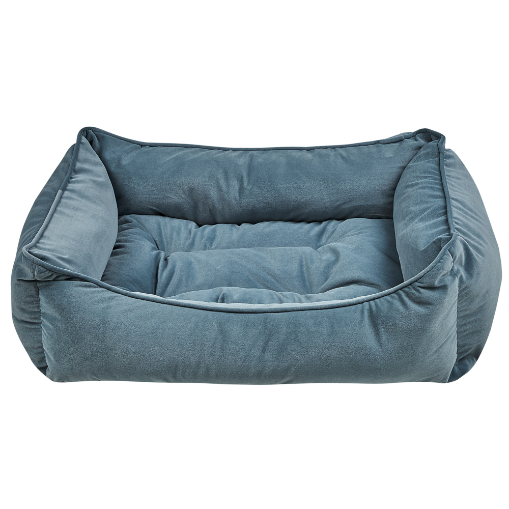 Cuccia lettino in velluto blu per animali domestici di forma rettangolare con lati rialzati per interni