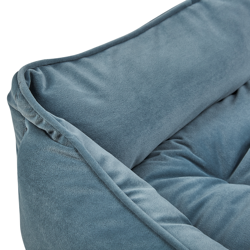 Cuccia lettino in velluto blu per animali domestici di forma rettangolare con lati rialzati per interni