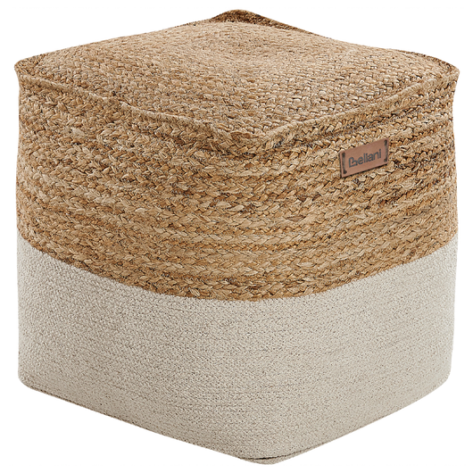 Pouf beige cotone e juta 44 x 44 cm ottomana poggiapiedi multifunzione