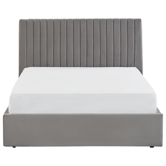 Letto con contenitore velluto grigio 140 x 200 cm Testata imbottita